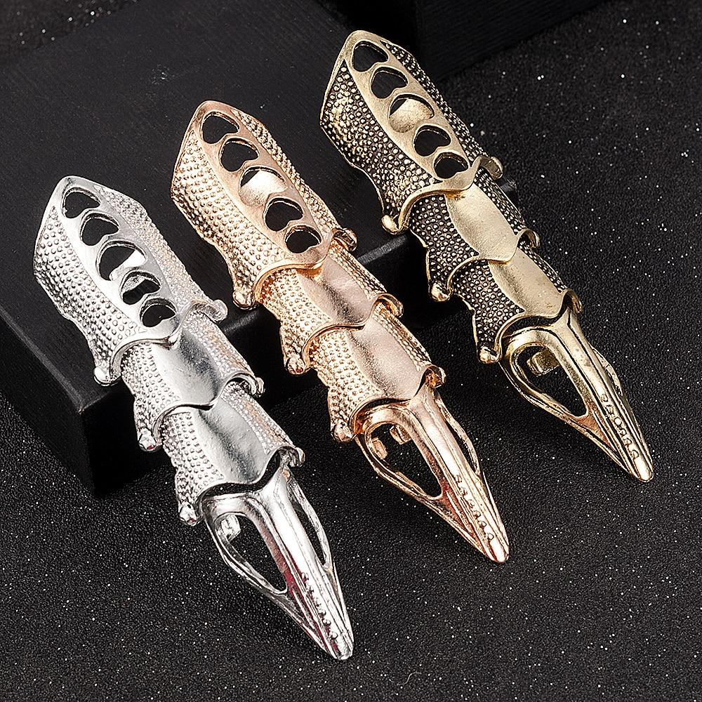 NEW Cool Men Boys Punk Gothic Rock Scroll Joint Armor Knuckle Metal Full Finger Rings Gold