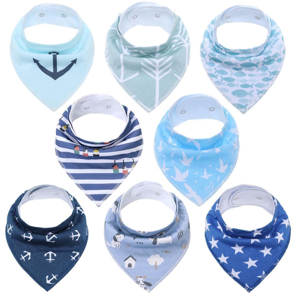 8PCS/SET Comfortable Colorful 100% Organic Cotton Adjustable Snaps Bandana Saliva Bibs For Baby Boys & Girls Kids