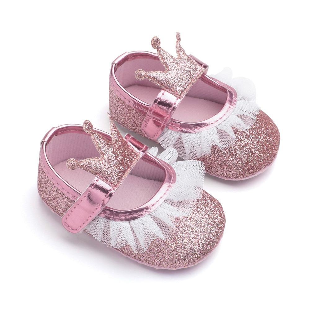 Newborn Infant Baby Girls Shoes Toddler Kids Princess Crown Glitter Design Shoes Soft Sole Anti-slip