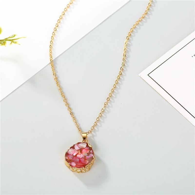 9 Styles European Resin Stone Round Pendant Necklace for Women Broken Stone Chain Necklace for Female