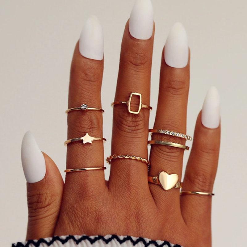 Trend Boho Vintage Gold Star Moon Rings Set For Women In Opal Crystal Ring Design Female Bohemian Jewelry  Style