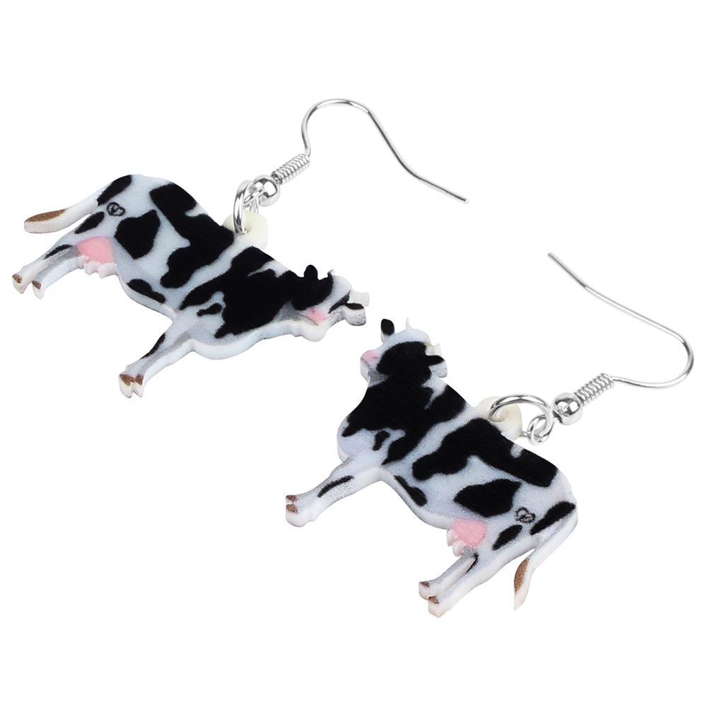 Modern Unique Style Acrylic Dairy Cattle Cow Earrings Drop For Women and Girls Teenager and Kids