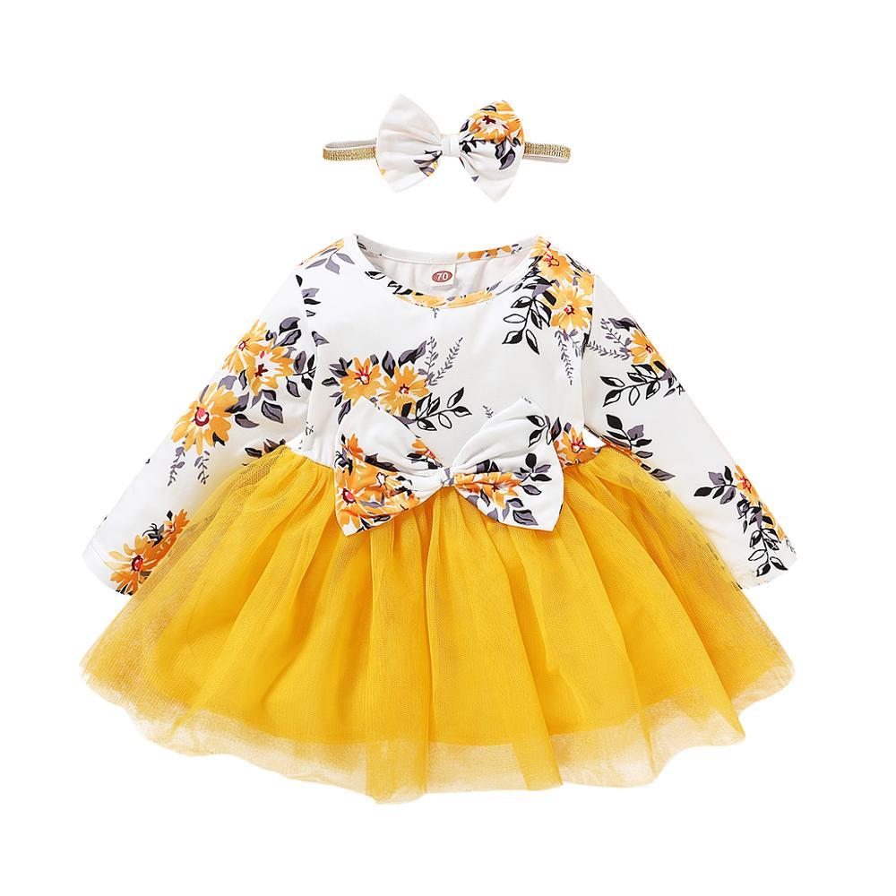 Baby Girl  Flower  Dress Pretty Bow  Outfits Long Sleeve Toddler Girl Unique Design Perfect Gift