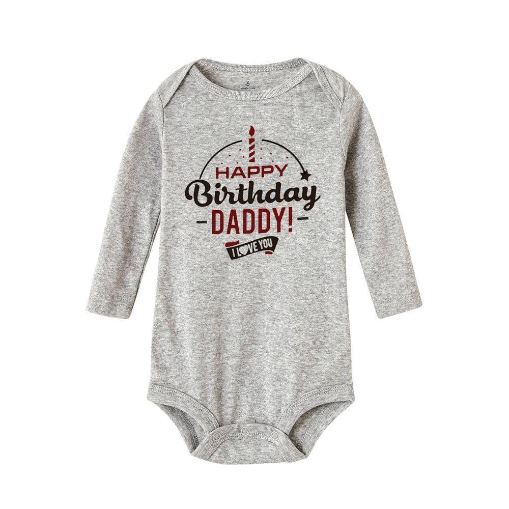 Happy Birthday Daddy Newborn Kids Baby Boys Girls Infant Long Sleeve Jumpsuit ROmper In Modern Designs With Party  Print