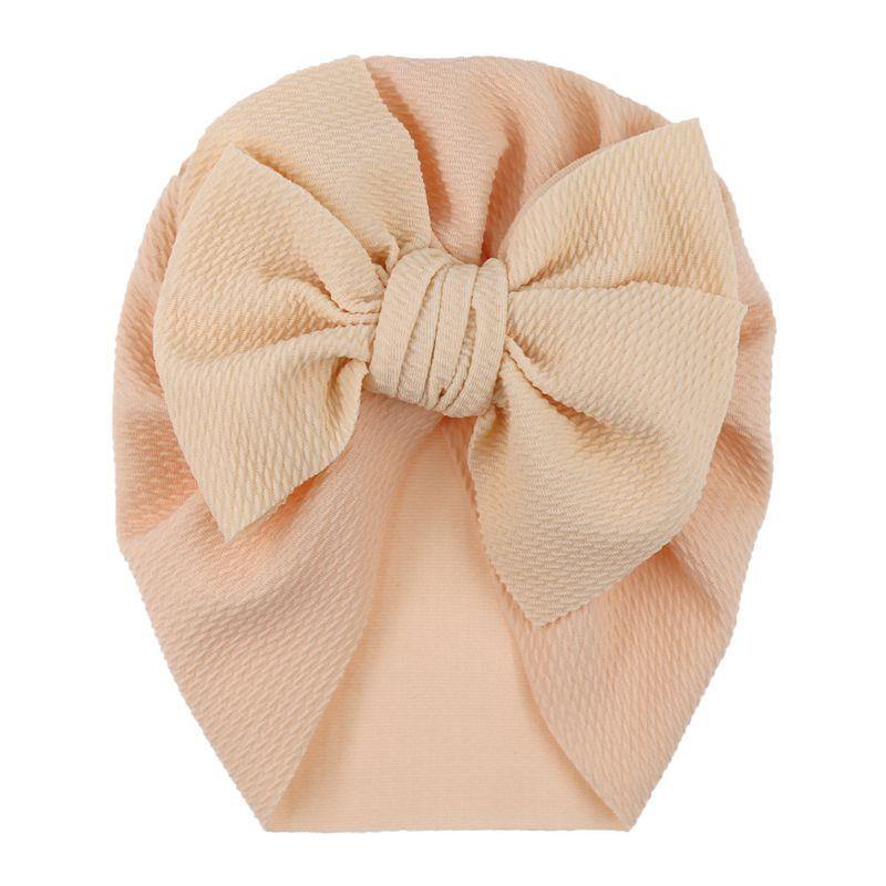 Handamde Elegant Baby Hats for Girls Big Bow Turban Hat Newborn  Baby Beanie Cap Solid Color Style