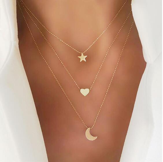 NEW Trend Style Women Necklaces In Different Shapes Gold Moon Star Coin Necklace In Luxury Jewelry Design