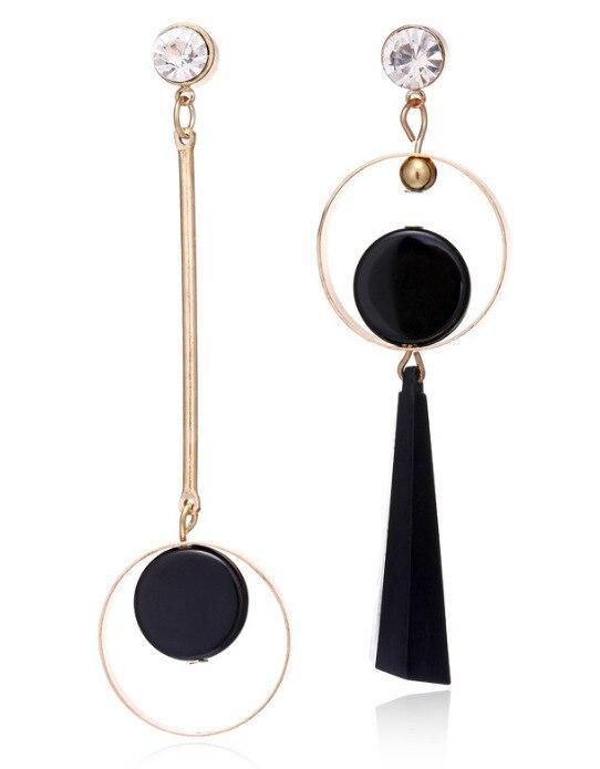 Modern Korean Statement Elegant Black Acrylic Drop Earrings for Women New Fashion Jewelry Luxury Vintage Epic Geometric Gold Asymmetric Earringa