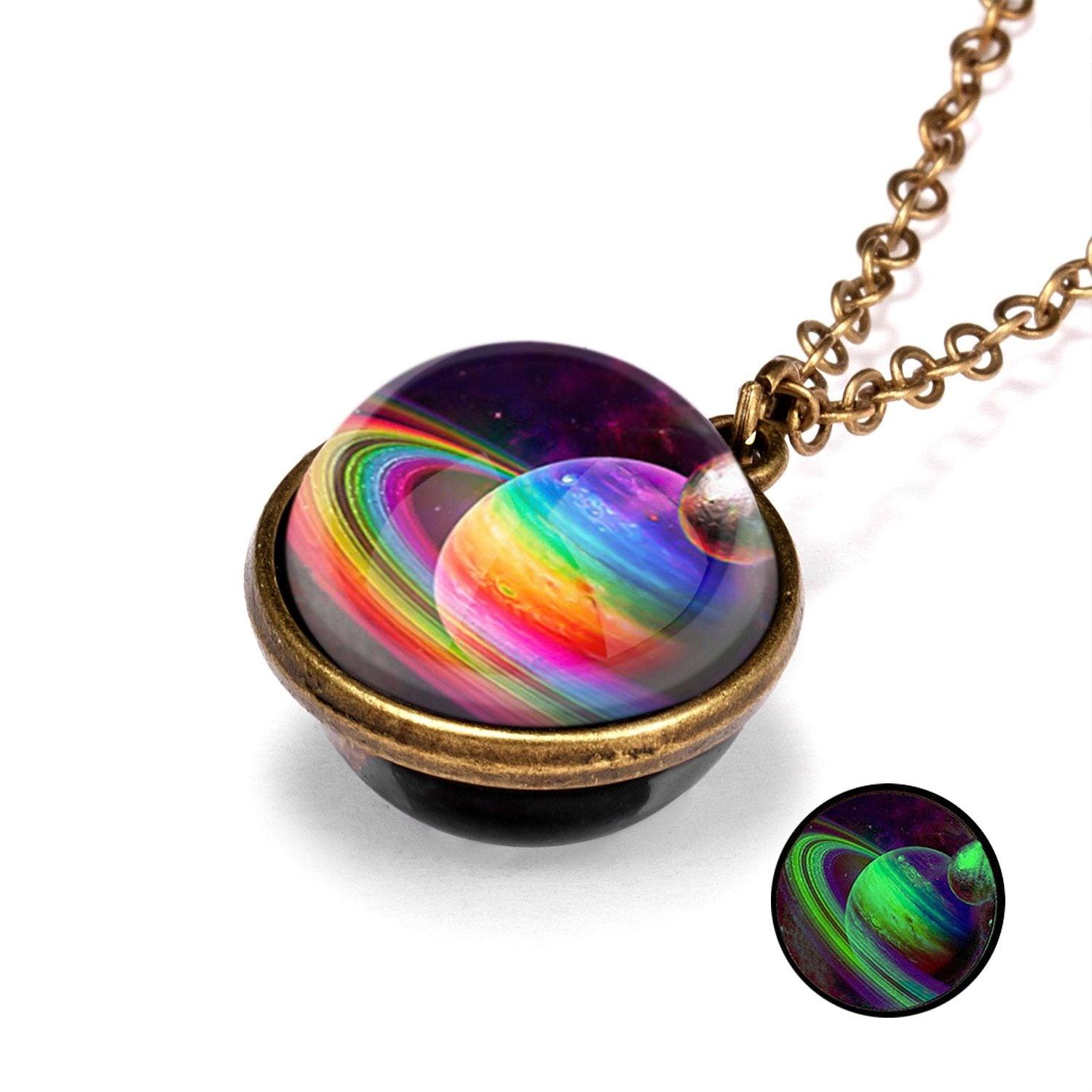 New  Galaxy Double Sided Pendant Necklace IN Universe Planet Jewelry Glass Art Picture Handmade Statement Necklace art Design