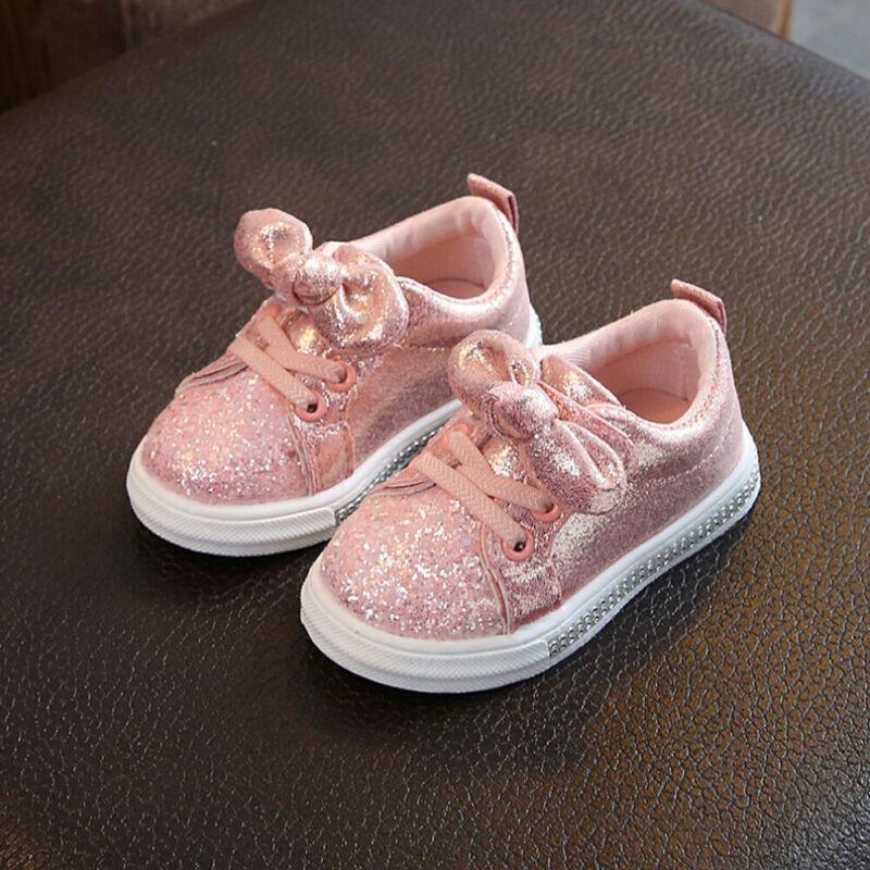 Cute Girls Casual Shoes Sneakers Toddler Baby Girls Bow Sequin Crib Trend Casual Shoes Kids Children Anti Slip Pink Dress Shoes