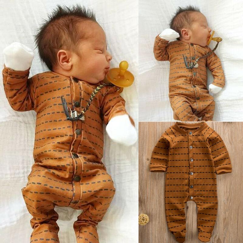 Newborn Infant Baby Girl and  Boy Long Sleeve Romper Wrap Foot Jumpsuit For Baby In Brown Design