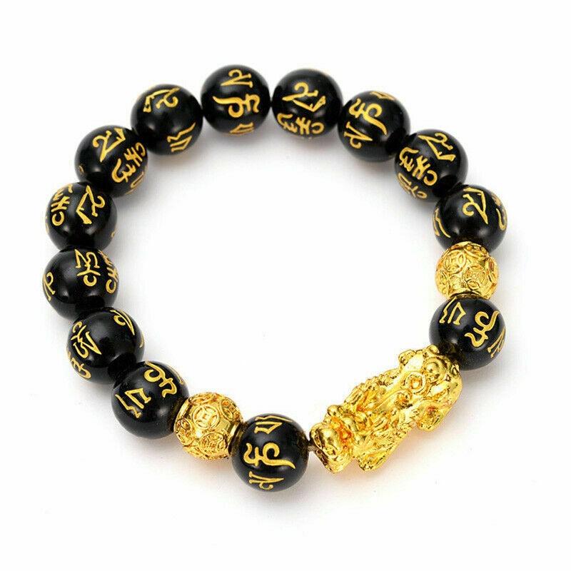 Obsidian Stone Beads Bracelet For Men and Women Unisex Wristband Gold Black Pixiu Wealth and Good Luck Bracelet Design