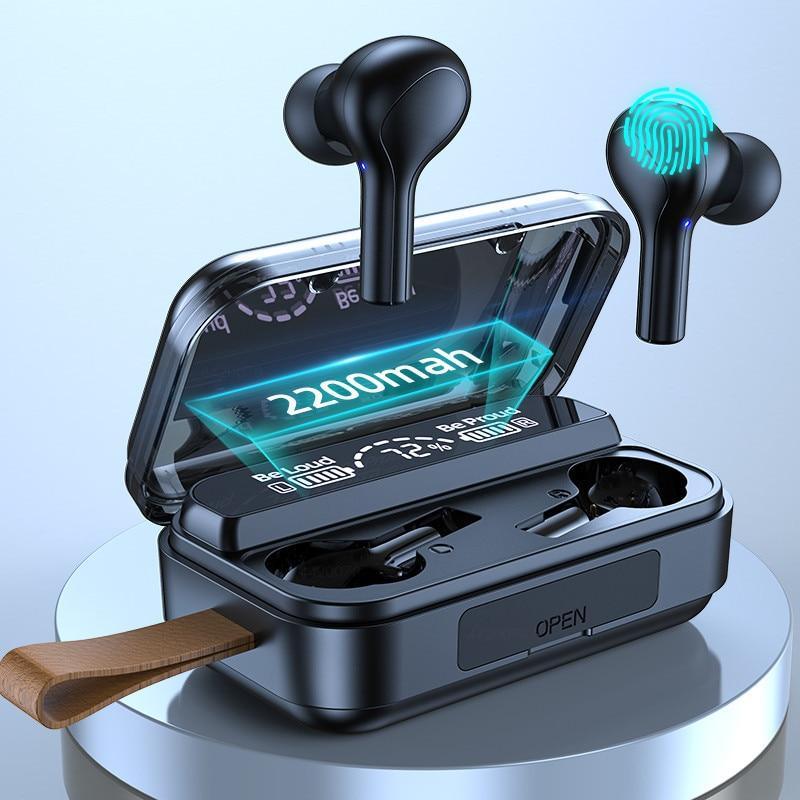 STEVVEX Bluetooth Earphones Wireless Headphone 2200mAh Charging Box Sports Waterproof Digital display Earbuds Headsets With Microphone For Cell Phones