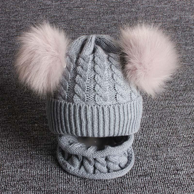 Cute Baby Hat & Scarf Set Pompom Infant Baby Girl Winter Hat For Kids Warm Knitted for Girls