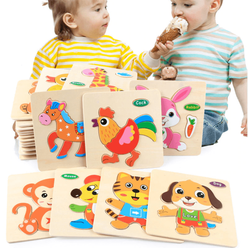 Baby Toys Wooden 3D Puzzle Cartoon Animal Intelligence Kids Educational Brain Teaser Children Tangram Shapes Learning