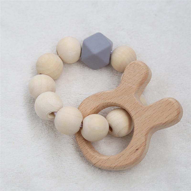 Modern Baby Silicone Wooden  Nursing Bracelets Wood Teether Silicone Beads Teething Wood Rattles Toys for Baby