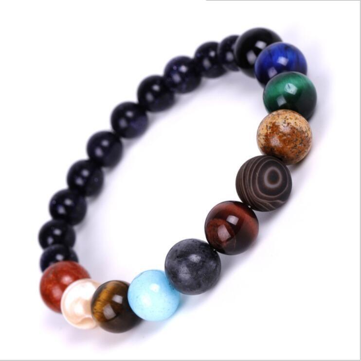 Galaxy Solar System Bracelet Universe Nine Planets Natural Stone Stars Earth Moon Bracelet For Women Man Fashion Jewelry