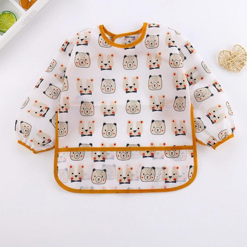 Cute Cartoon Print Baby Waterproof Long Sleeve Apron Children Feeding Smock Bib Baby Accessories