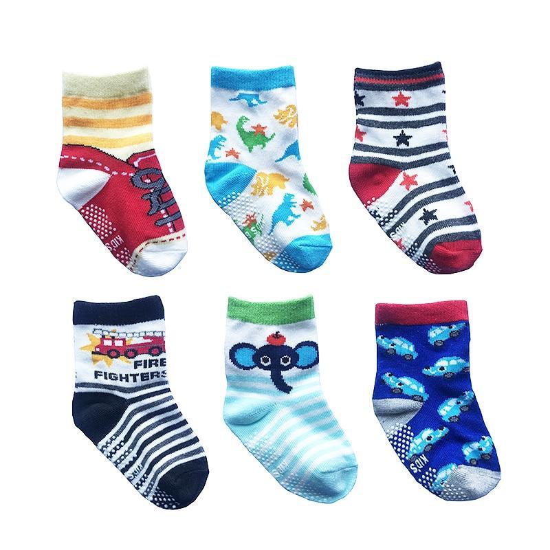 6 Pairs Cotton Children's Anti-slip Low Cut Floor Socks With Rubber Grips For Boys And Girls