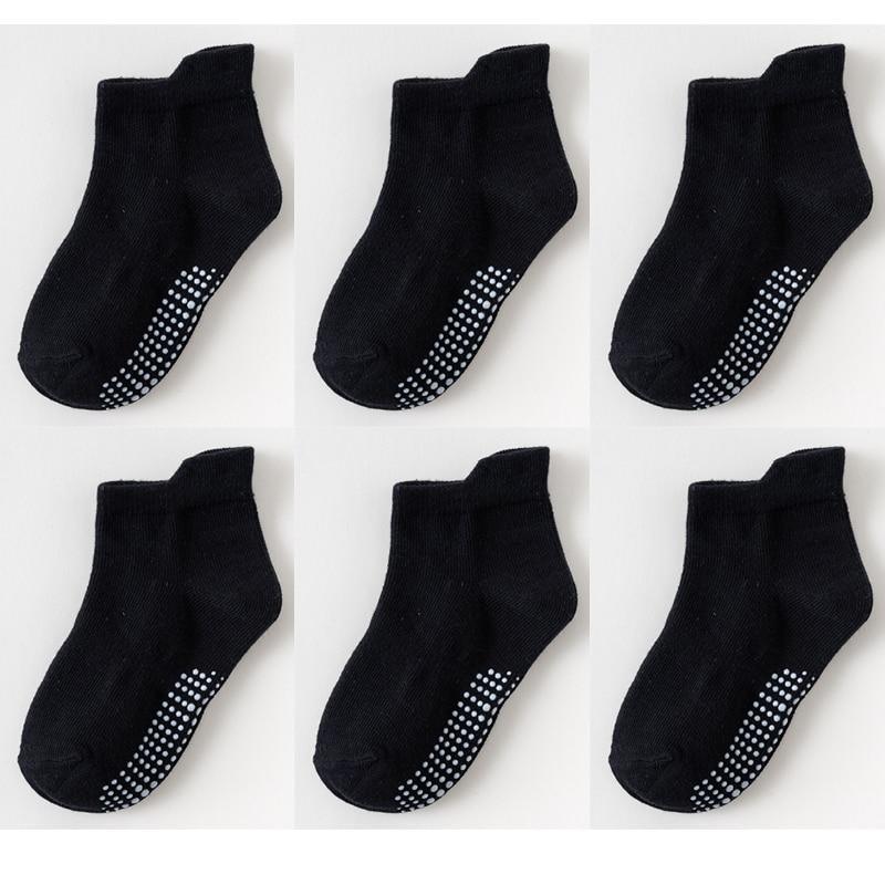 6 Pairs Cotton Children's Anti-slip Low Cut Floor Socks With Rubber Grips For Boys And Girls