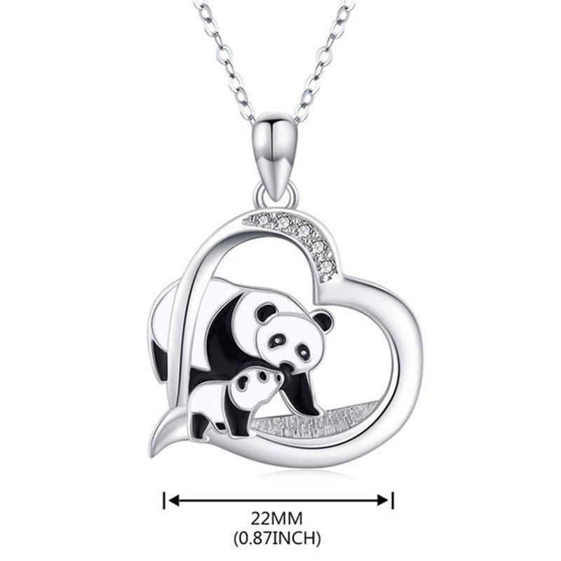 Modern Panda in Heart Statement Necklaces for Women Fashion Clear Crystal Cute Animal Necklace Wedding Jewelry Gift