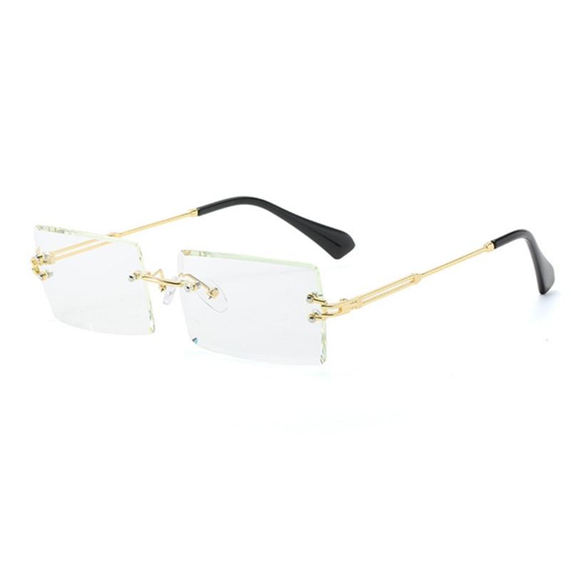 Fashion Rimless  Women Trendy Small Rectangle Sunglasses With High Quality metal frame And UV400 Protection