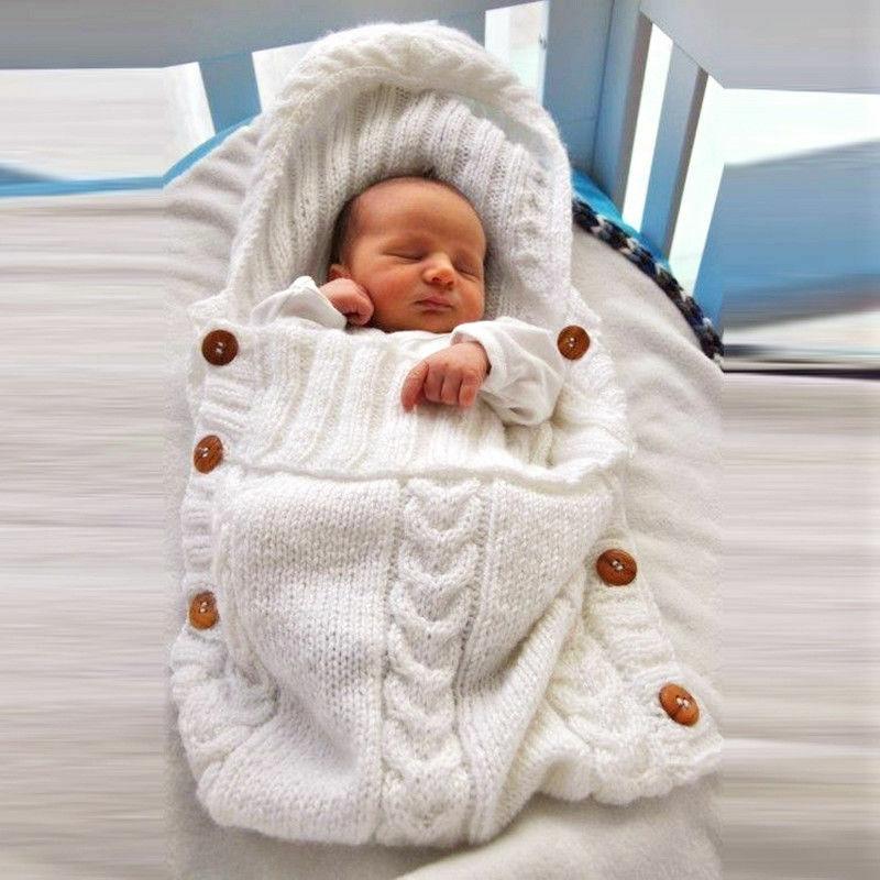 Warm Baby Blanket Knitted Newborn Swaddle Wrap Soft Footmuff Cotton Envelope For Stroller Accessories Blanket Bag