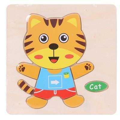 Baby Toys Wooden 3D Puzzle Cartoon Animal Intelligence Kids Educational Brain Teaser Children Tangram Shapes Learning