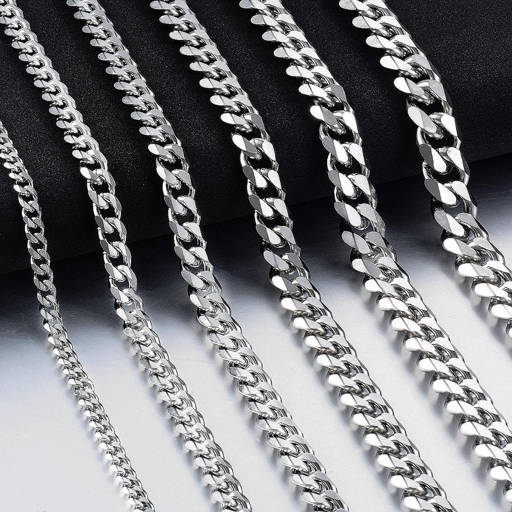 Never Fade 925 Stainless Steel  Chain Necklace Waterproof  Men Link Curb Chain Gift Jewelry