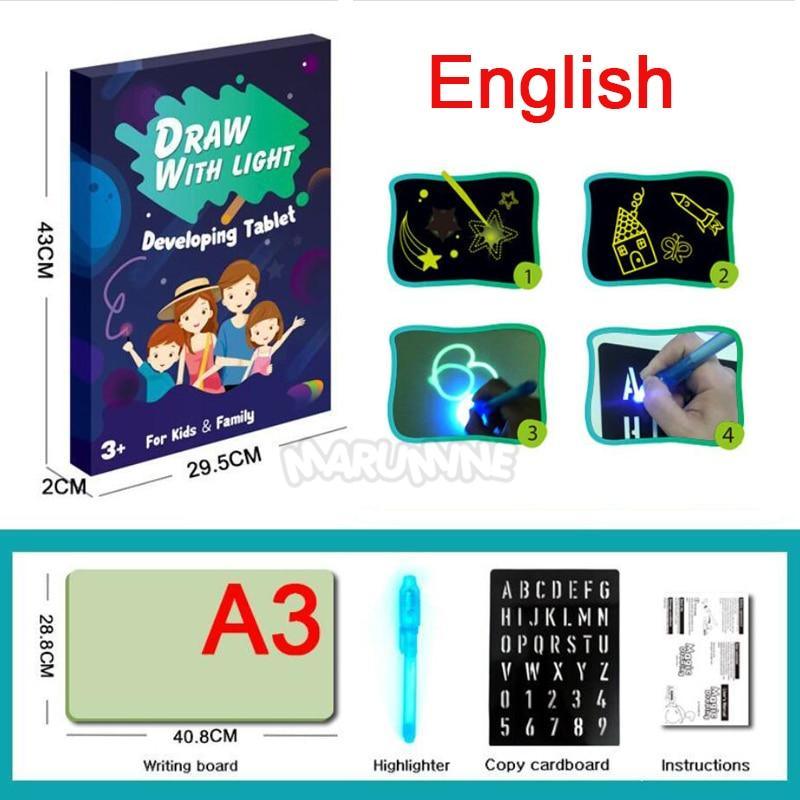 A3 A4 A5 Kids Luminous Drawing Board with Light-Fun Magic Sketchpad Draw Tablet Fluorescent Pen Russian English Light Up Toys