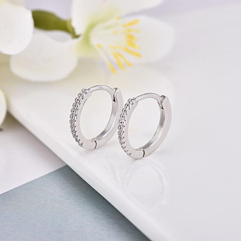 Modern Simple Silver Color Single Row Luxury Zircon Hoop Elegant Earrings For Women