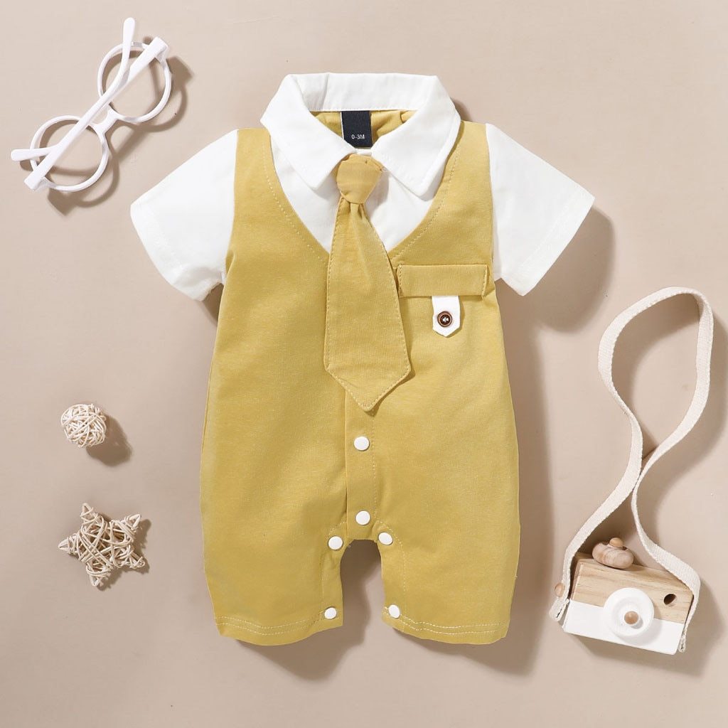 Luxury Modern baby Suit New boy's Jumpsuit Baby Short-sleeved Gentleman Suit Tie Robe summer Suit For Birthday and Party