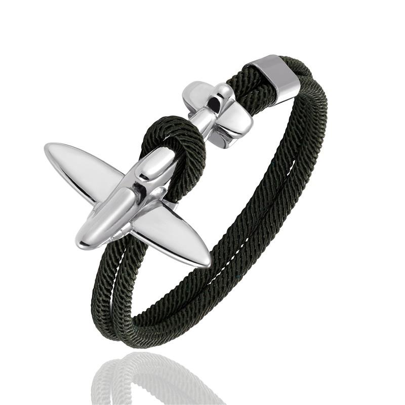 Elegant Fashion Modern Stainless Steel Airplane Glider Luxury Anchor Rope Leather Flight Bracelets For Men And Women New Aviator Style