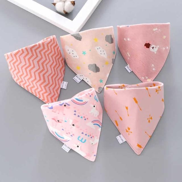 Trend 5PCS/SET Pack Baby Cotton Cartoon Saliva Towel Bandana Bibs For Baby Feeding Accessory For Baby Kids