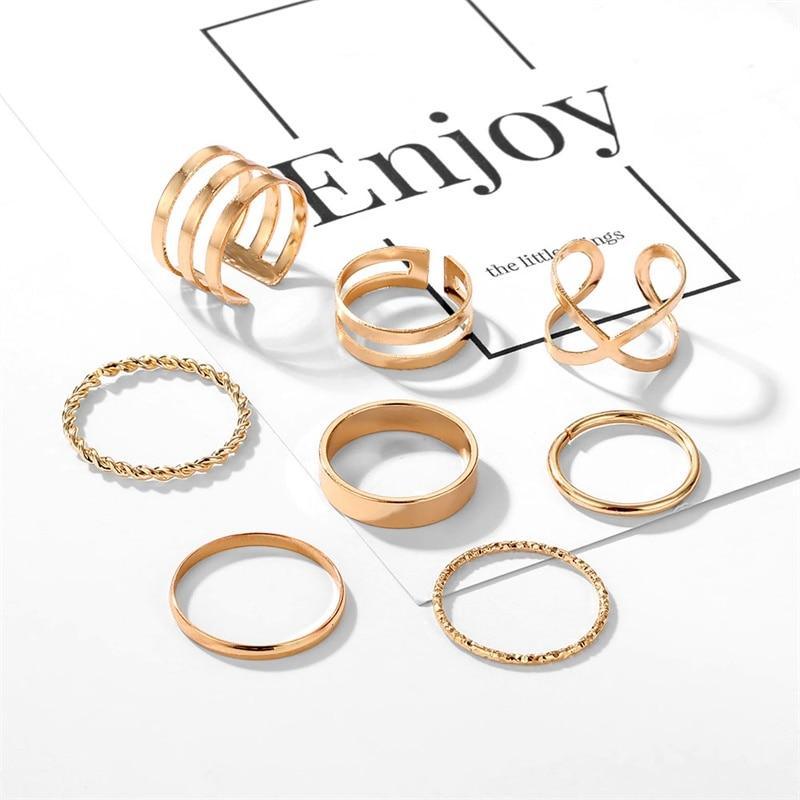 Simple Elegant Design Epic Round Gold Color Rings Set For Women Luxury Handmade Geometry Finger Ring Set Female Jewelry Gifts