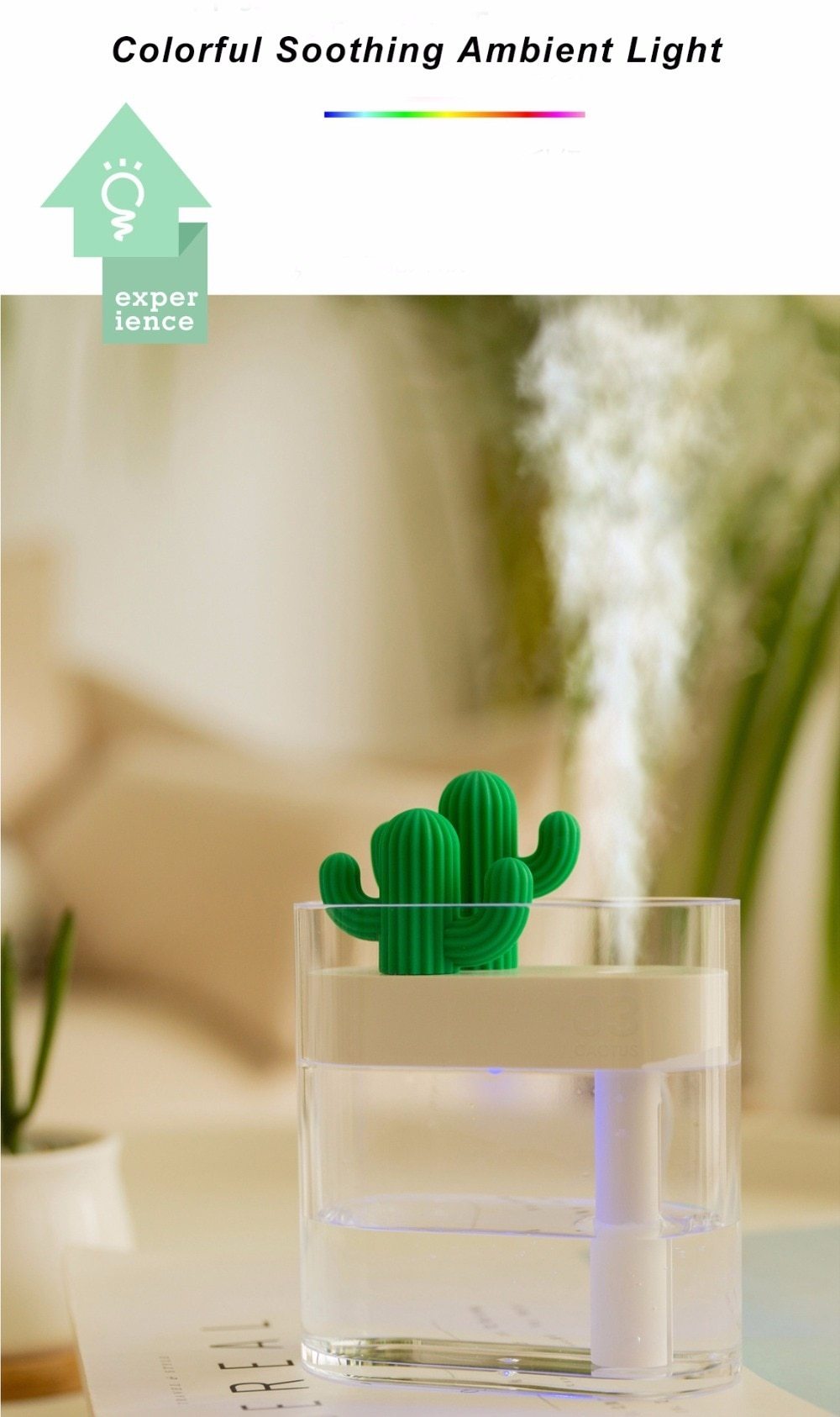 160ML Ultrasonic Air Humidifier Clear Cactus Color Light USB Essential Oil Diffuser Car Purifier Aroma Mist Maker