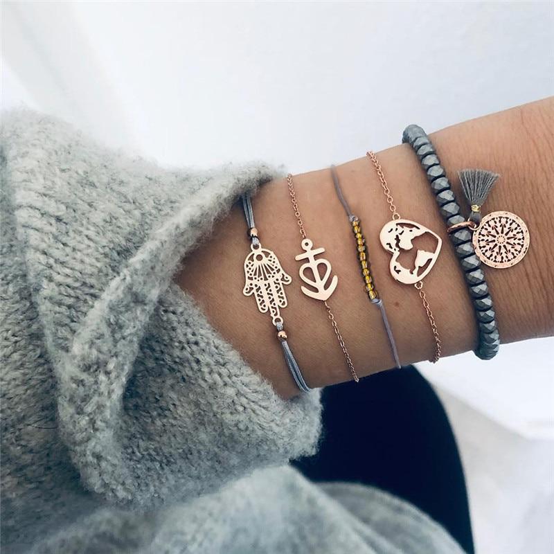 Modern Fashion New Luxury Different Style Elegant Elephant Tree Of Life Tassel Chain Bracelet Sets For Women Jewelry Trend Sets For Her