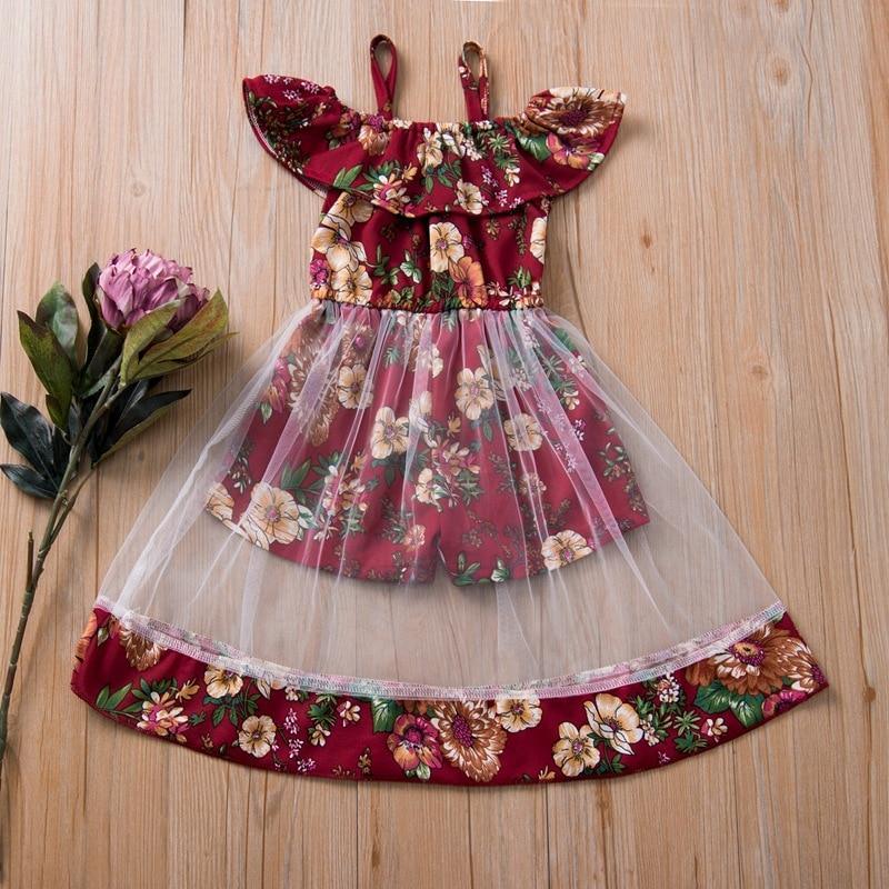 Modern colorful Floral Design Girl Princess Strapless Girls Dresses Summer Dress For Birthday And All Occasion