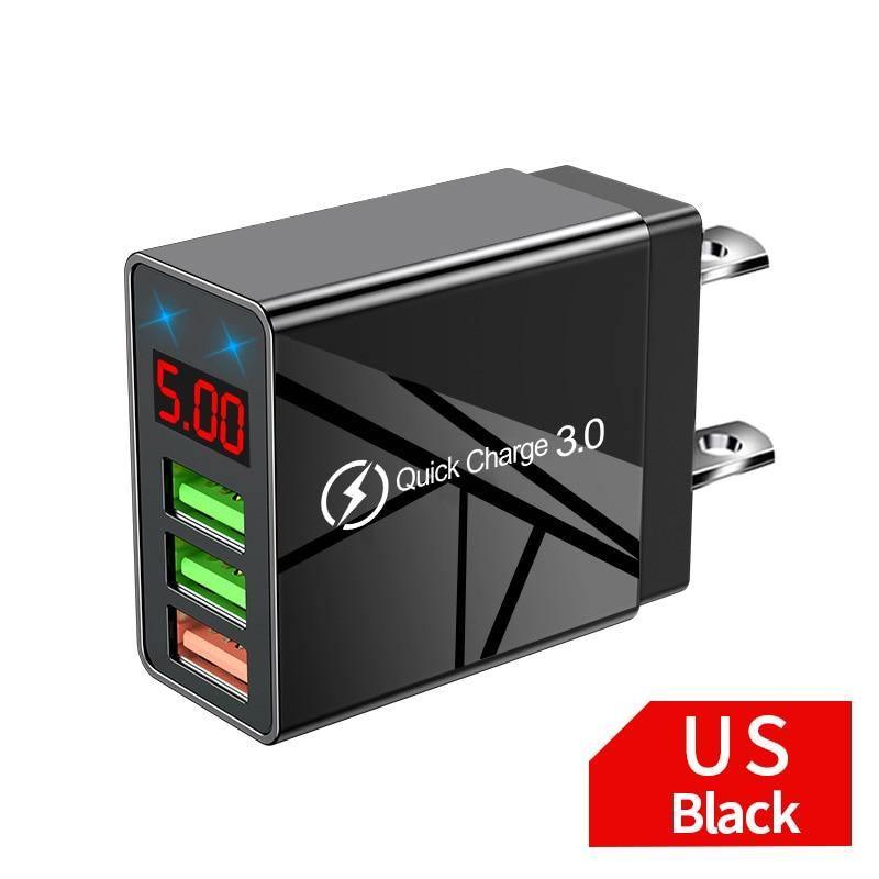 Modern Black White Quick Charge 3.0 USB Charger 5V 3A Digital Display Fast Charging Wall Phone Charger