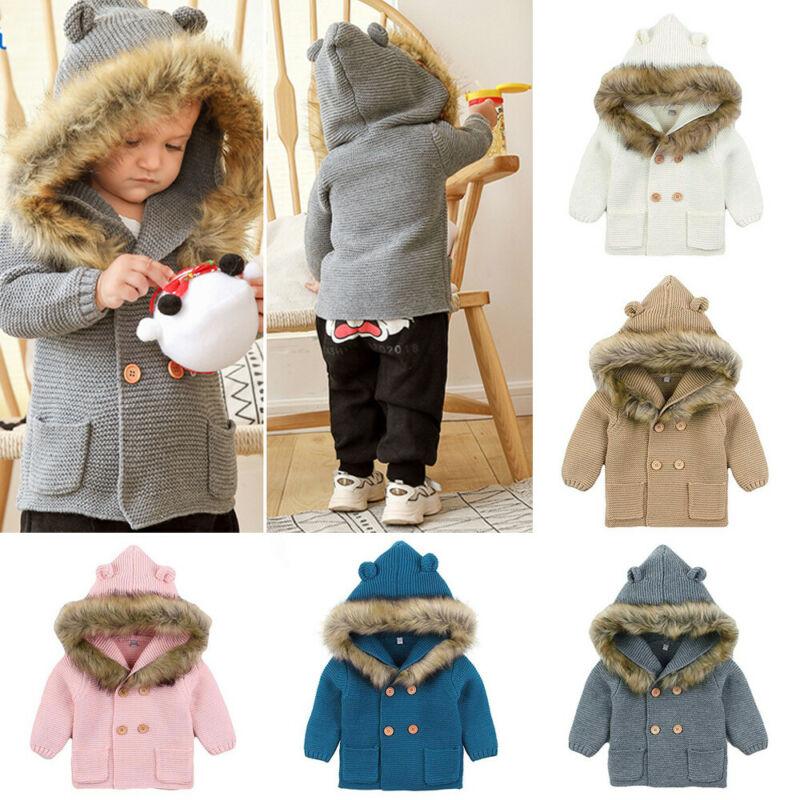 Warm Winter Luxury Newborn Baby Boy Girl Knitted Buttons Hooded Jacket Coat In Modern Design