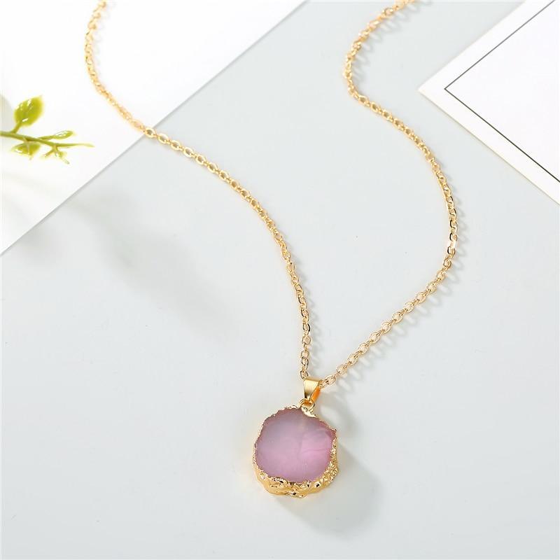 9 Styles European Resin Stone Round Pendant Necklace for Women Broken Stone Chain Necklace for Female