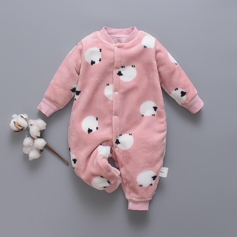 Newborn Baby Clothes Dinosaur Print Baby Boy Romper Warm Infant Soft Fleece Jumpsuit For Winter