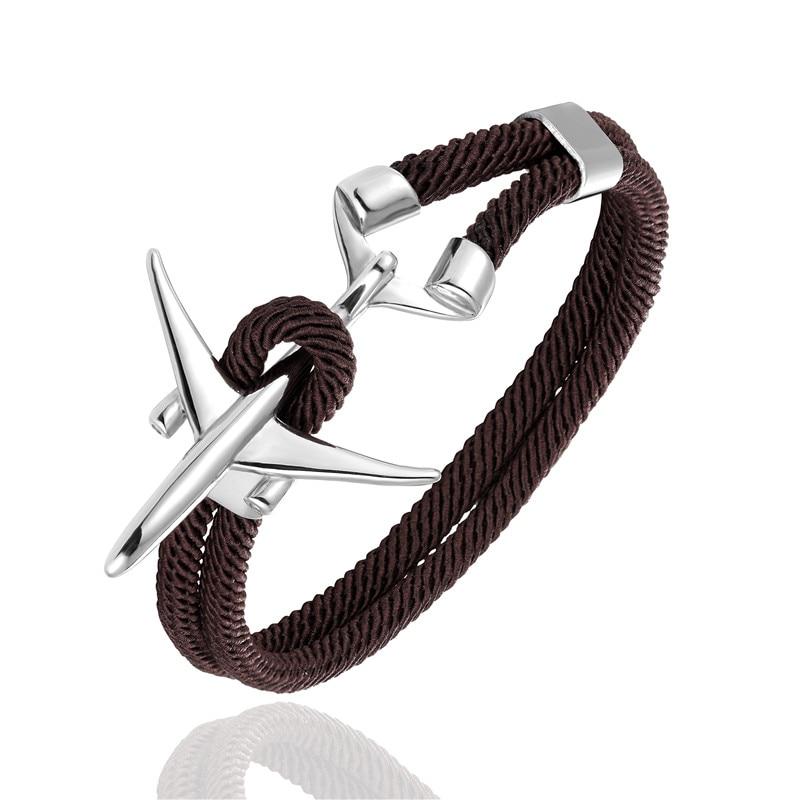 Elegant Fashion Modern Stainless Steel Airplane Glider Luxury Anchor Rope Leather Flight Bracelets For Men And Women New Aviator Style