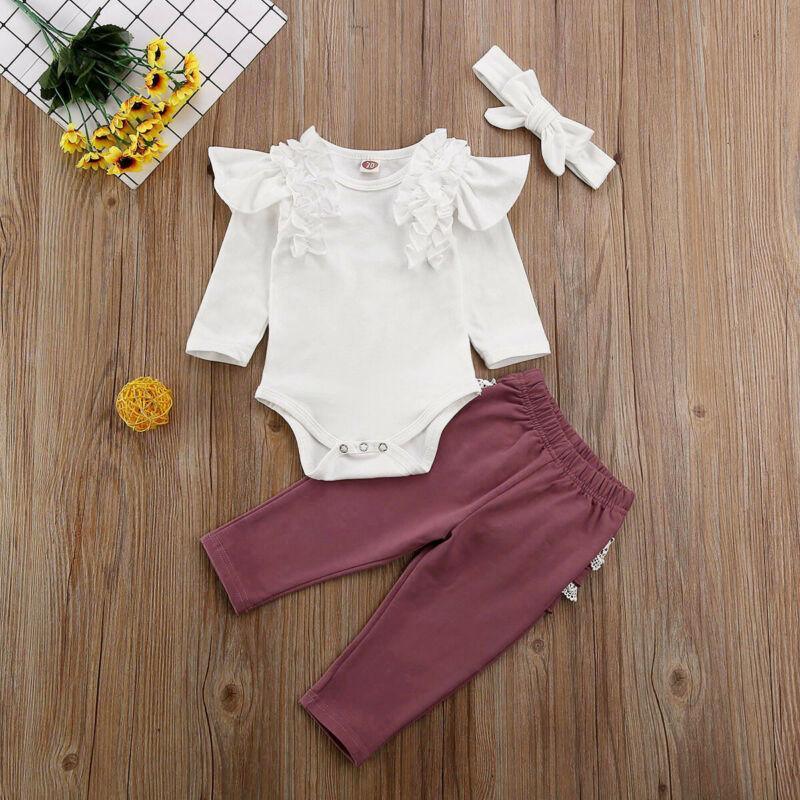 3PCS/SET Toddler Baby Girl Clothes Romper Top Ruffle Pants Trousers Outfit Autumn Winter Season Styoe For Girls Baby Kids