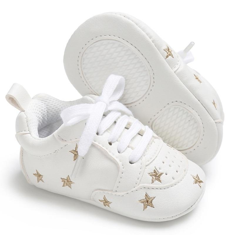 Newborn Shoes Star First Walkers Kids Toddlers Lace Up PU Leather Soft Soles Sneakers 0-18 Months