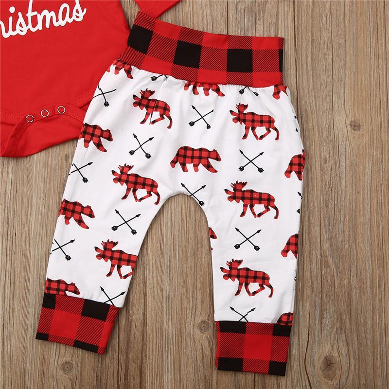 Casual New Baby Boy/Girl  First Christmas printed Clothes Romper Trousers Hat Outfit Set