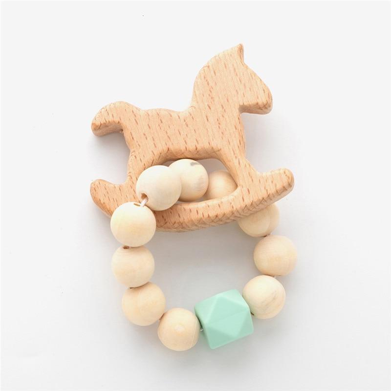 Modern Baby Silicone Wooden  Nursing Bracelets Wood Teether Silicone Beads Teething Wood Rattles Toys for Baby