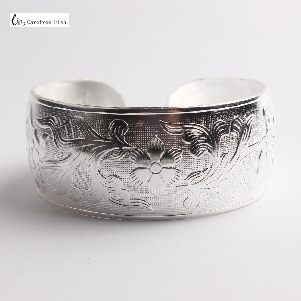 Big Elegant Luxury Amazing Classic Fashion Flower Metal Tibetan Indian Silver Vintage Retro Fashion Cuff Bracelet Bangle For Woman With Details of Animals