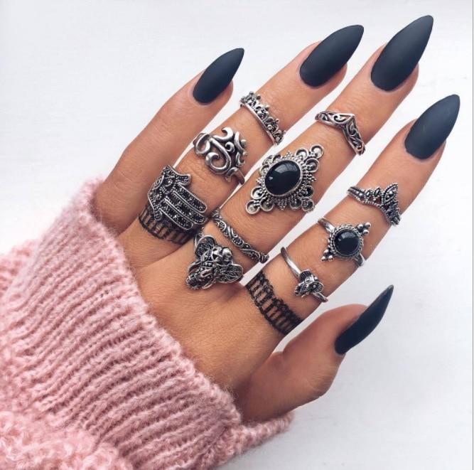 Women Crystal Finger Knuckle Rings Set For Girls Moon Lotus Charm Bohemian Ring Fashion Jewelry Gift