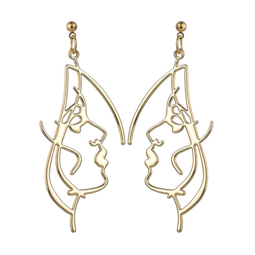 Handmade Abstract Art Earrings Gold Color Hand Palm Face Crystal Dangle Earrings For Women