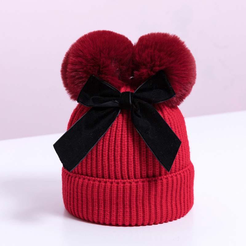 Luxury Modern Elegant New Girls Double Pompom Knitted Hat Warm Thicker Beanie Cap for Baby Girls In Winter elegant New Year Design